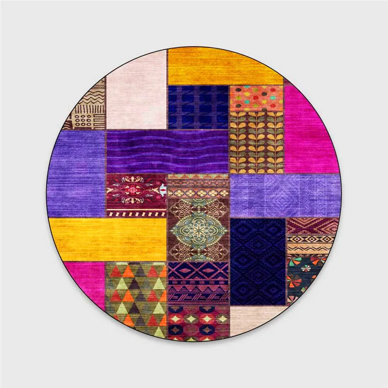 

Fashion Ethnic Persian-Style Retro round Rug Bedroom Door Living Room Short Crystal Velvet Basket Chair Anti-Slip Mat Carpet