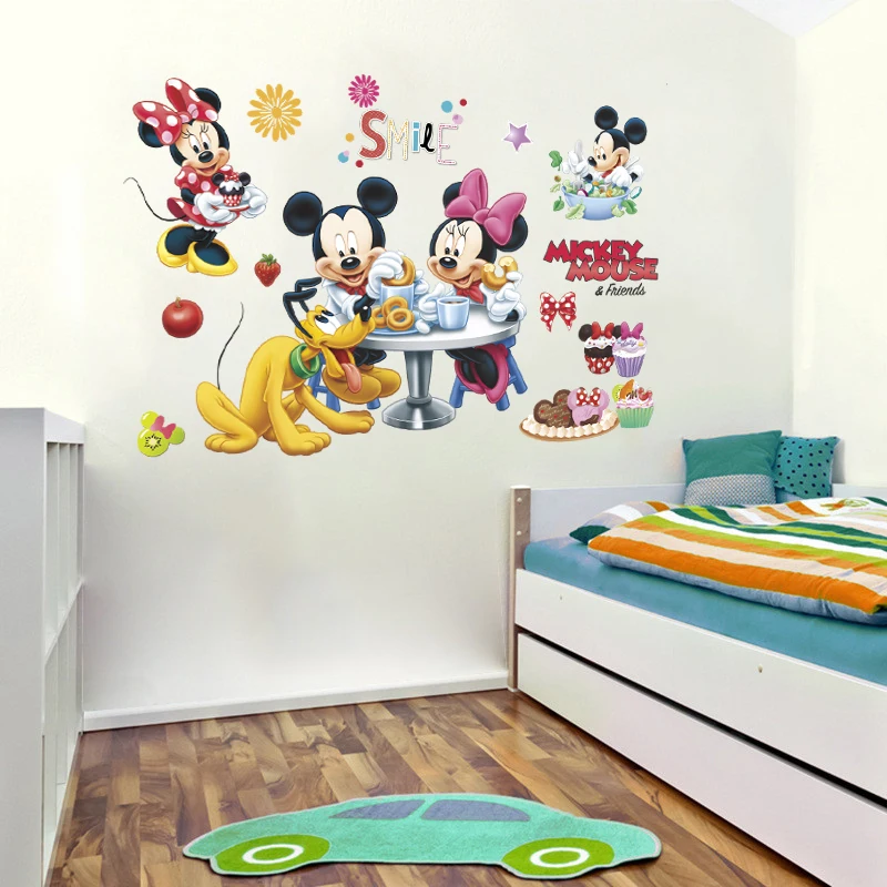 Disney Микки Минни Маус Плутон наклейки на стену для детей комнаты вечерние мультяшное украшение для дома наклейки на стену ПВХ художественная Мураль Сделай Сам плакаты