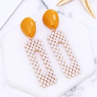bohemian pearl drop earrings for women korean geometric long imitation pearl resin pendant dangle earrings fashion jewelry 2019