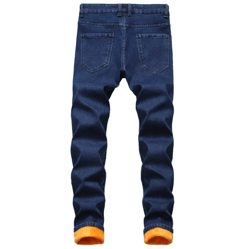 2022 Winter Solid Fleece Warm Men Slim Padded Jeans Trousers Hip Hop Pencil Women Vintage Denim Pants For Teens Pantalon Homme