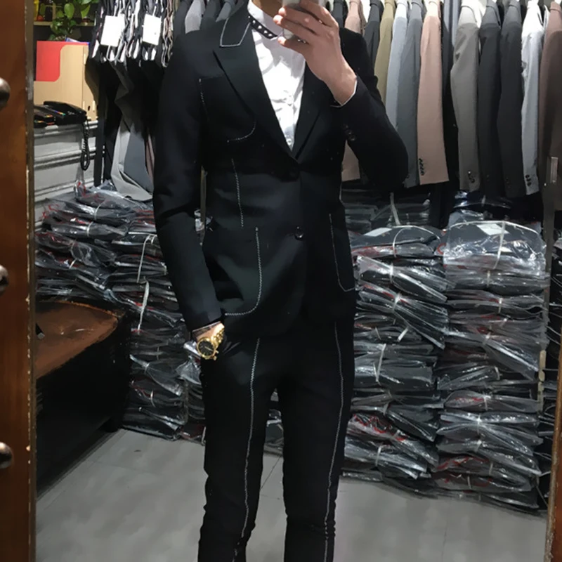 Мужской облегающий костюм Trajes De Hombre из двух предметов в британском стиле куртка с