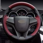 Рука сшитый черный натуральная кожа чехол рулевого колеса автомобиля для Шевроле Авео 2011-2014 Орландо 2010-2015 Cruze 2009-2014