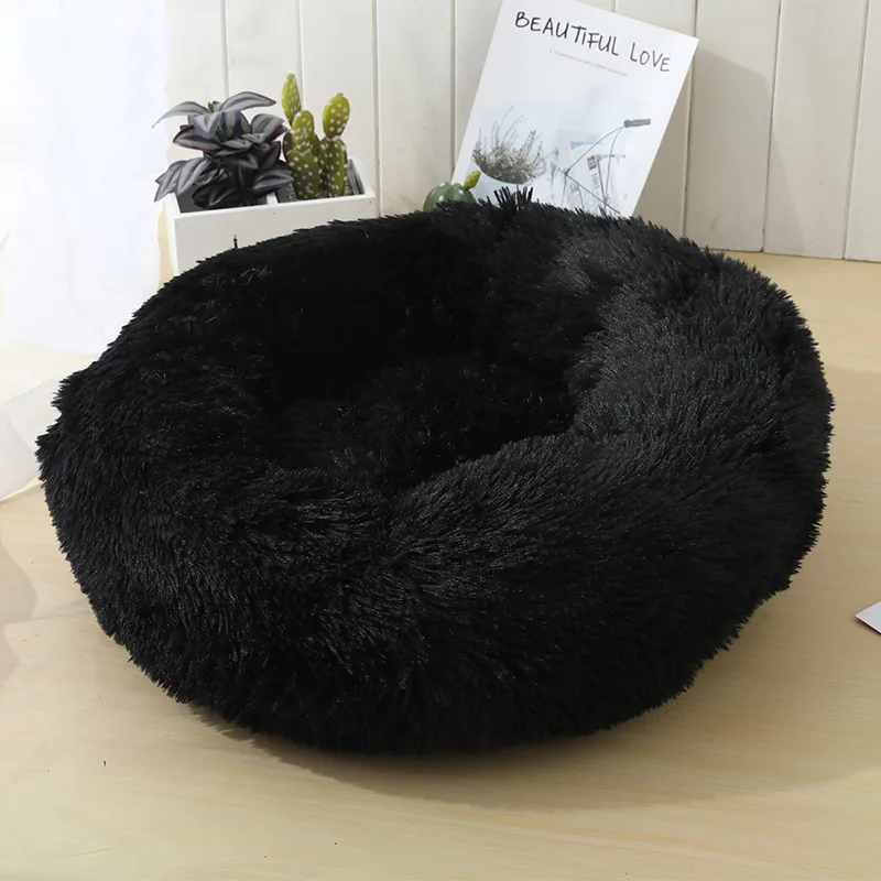 

Dark Round Cat Bed House Soft Long Plush Basket Pet Sleeping Bag Puppy Cat Cushion Mat Portable Supplies Best Pet Dog Bed