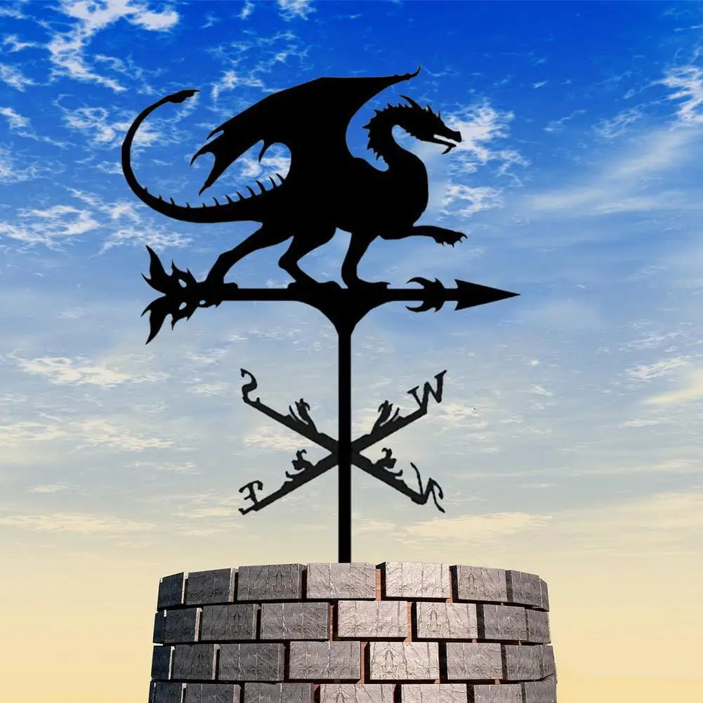 

Flying Dragon Dog Cock Metal Weathervane Roof Mount Wind Direction Indicator Garden Barn Scene Yard Stake For Home Garden Decor