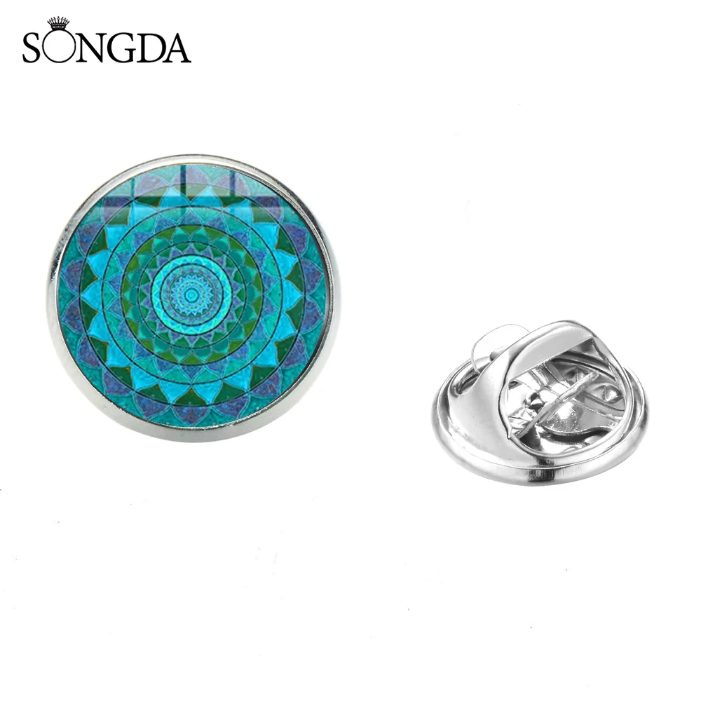 Классический синий Мандала Сакральная геометрические Броши Ом Индии символ йоги