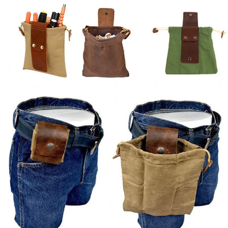 

Leather Bushcraft Bag Canvas Foraging Fruit Picking Pouch Storage Bags With Easy Looping Around Belts For Camping Hiking