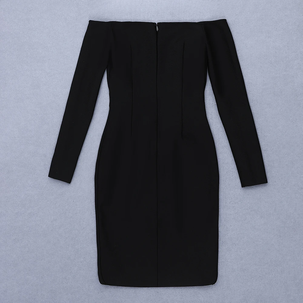 

Spring Sexy Long Sleeve Off Shoulder Split Black Women Bodycon Bandage Dress 2021 Designer Fashion Party Club Dress Vestido