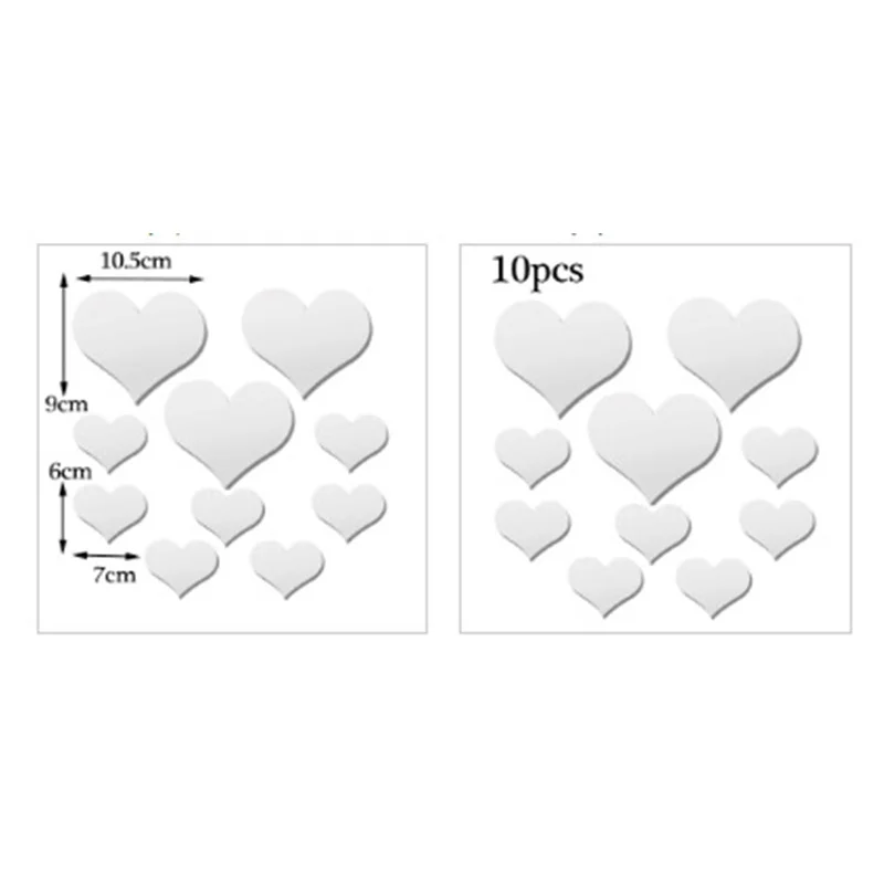 10 шт. зеркальные наклейки на стену в виде сердца | Дом и сад