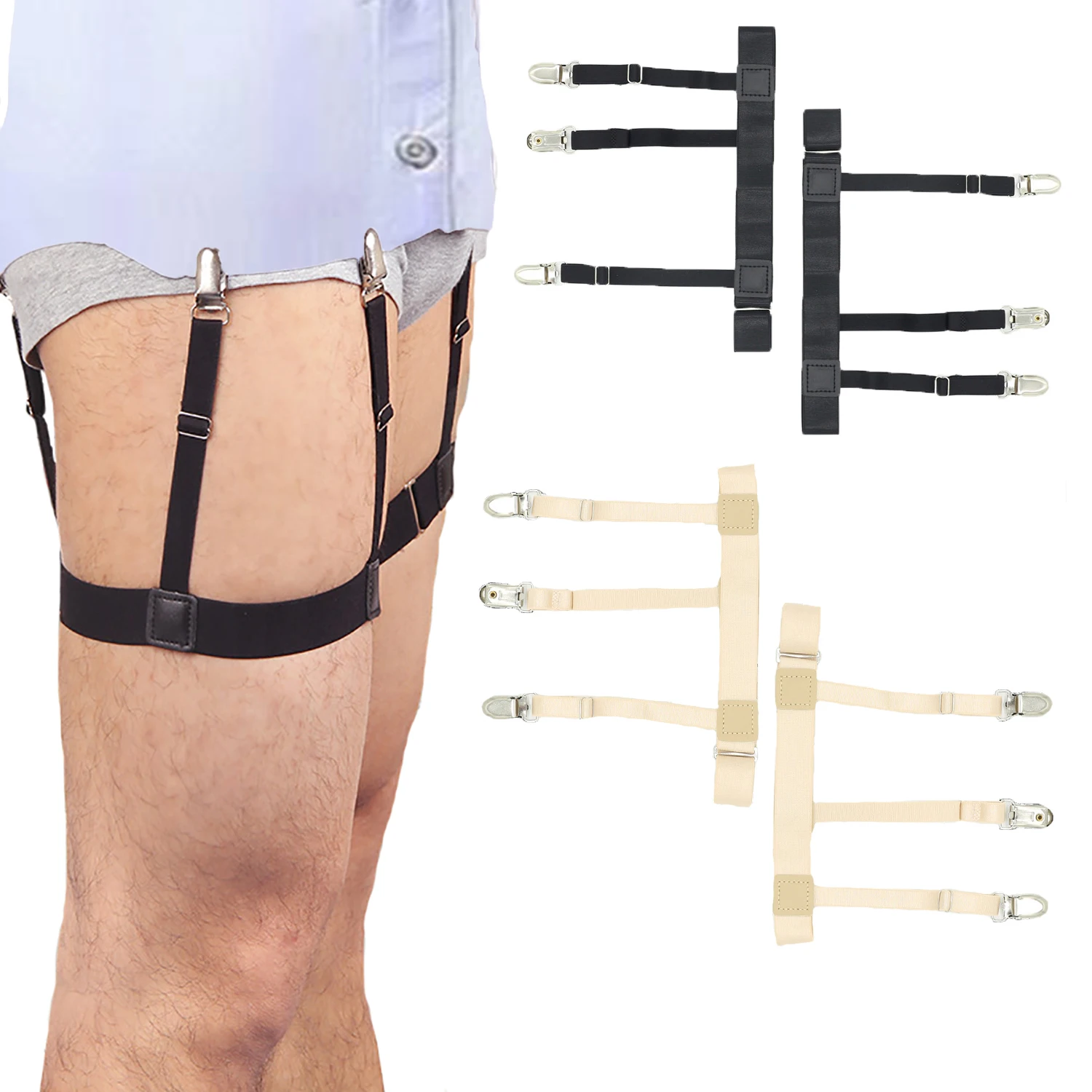 1 Pair Men Shirt Stays Belt With Non-slip Locking Clips Keep Shirt Tucked Leg Thigh Suspender Garters Adjustable Locking Strap