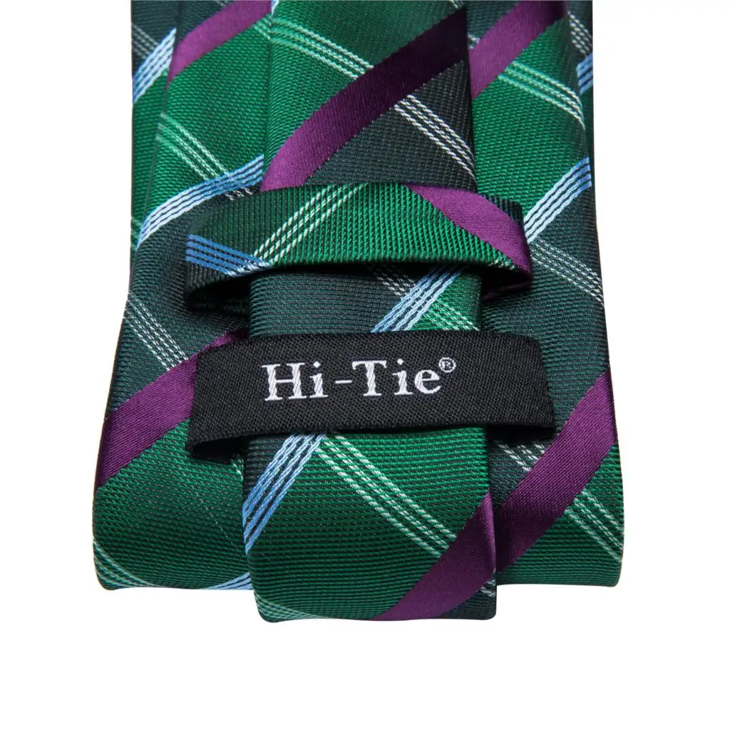 Hi Tie новый модный галстук в клетку для мужчин зеленые бриллиантовые запонки набор