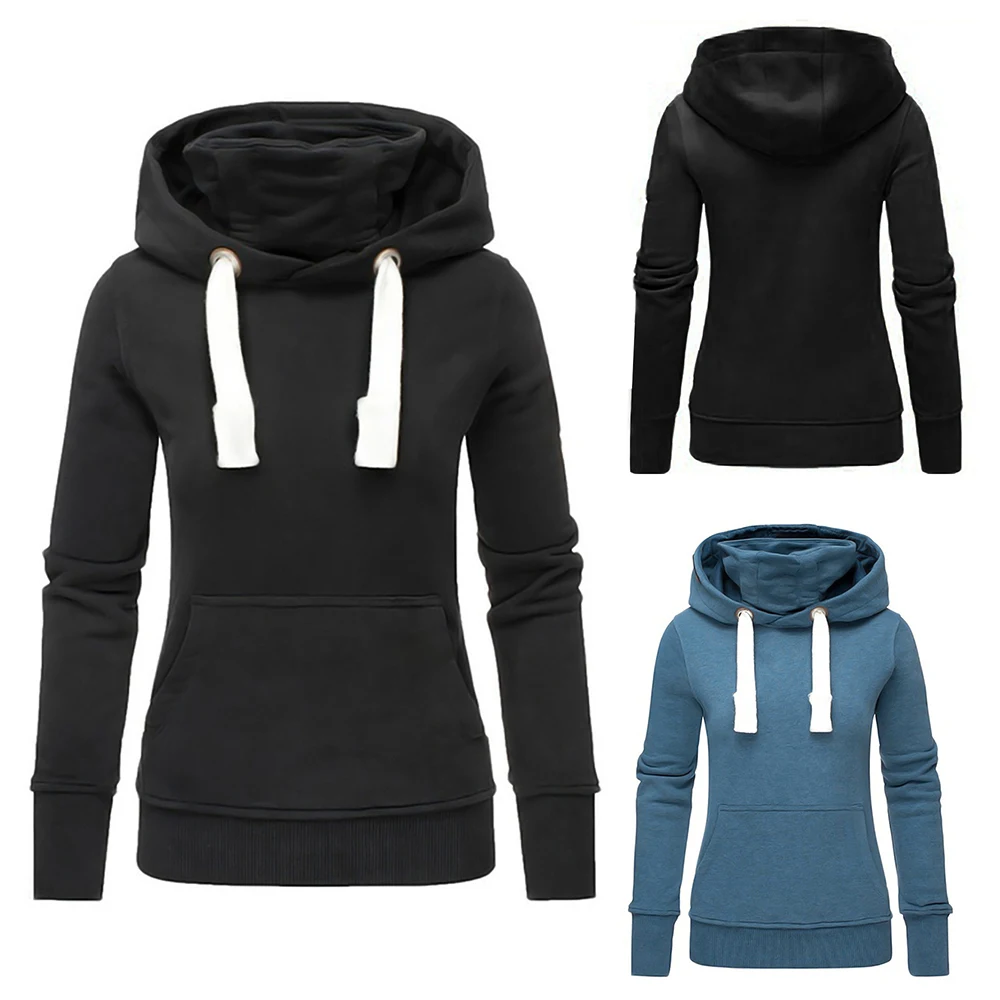 

High Street Ladies Hooded Tops Autumn Women Hoodie Pullover Solid Color Fashion Casual Spring Long Sleeve Blouses Hoodie