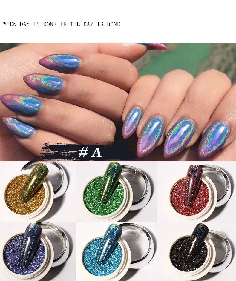 

6 Colors Nails Glitter Lasers Powder Shining Chromes Pigment Dust Powders Diy Manicure Nail Art Decoration Nail Accessories