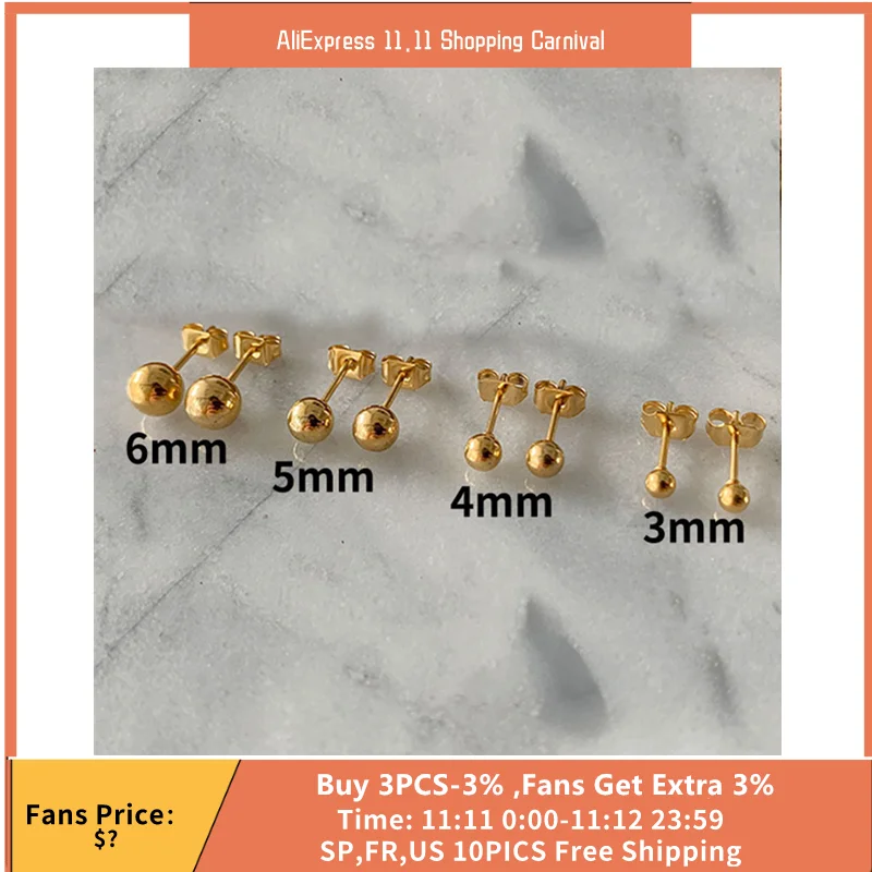 

MC Korean Simple Titanium Steel Round Bead Earrings For Women Girsl EU US Size Mini 3/4/5/6mm Stud Earrings Piercing Jewelry