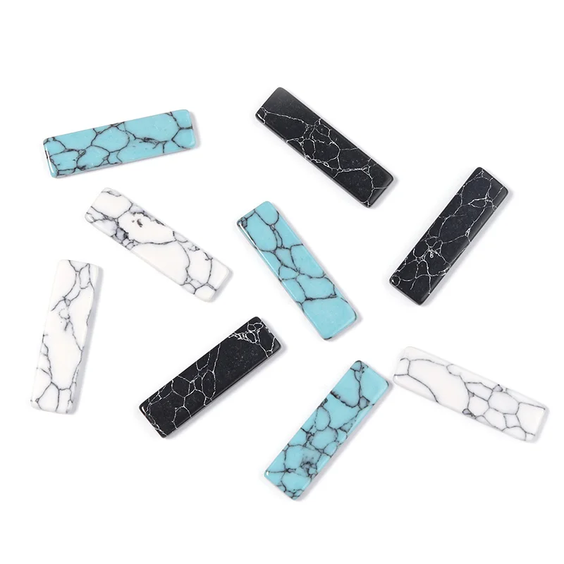 

10pcs Natural Stone Long Strip Shape Black/Green/White 7x25mm Turquoise Cabochon Spacers For DIY Jewelry Making Accessories