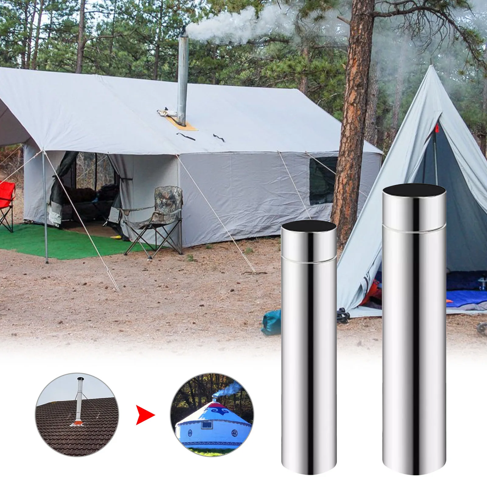 

Stove Pipe Stainless Steel Chimney Pipe 10 In/12in Durable Wooden Stoves Fireplaces Exhaust Extension Pipe Vent Smoke