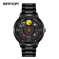 new mens watch leather sports mechanical waterproof stainless steel chronograph quartz sanda brand wristwatch reloj de hombre
