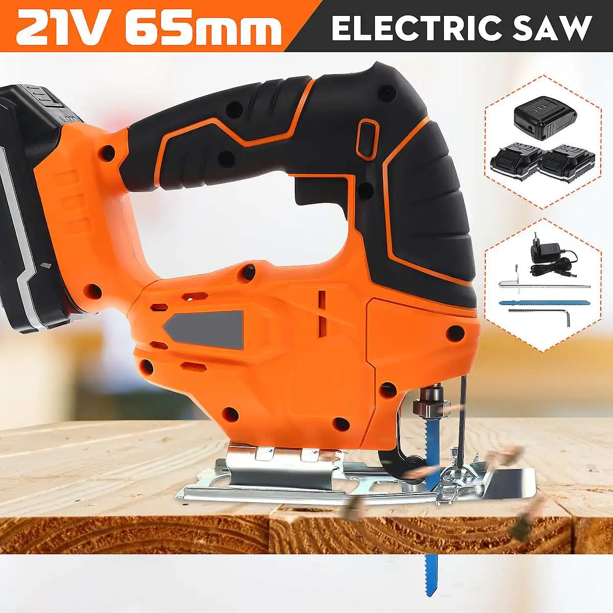 

21V 65mm 3000RPM Cordless Jigsaw Electric Saw 6000mAh Portable Multi-Function Jig Saw Woodworking With 2x Lithium Batteries