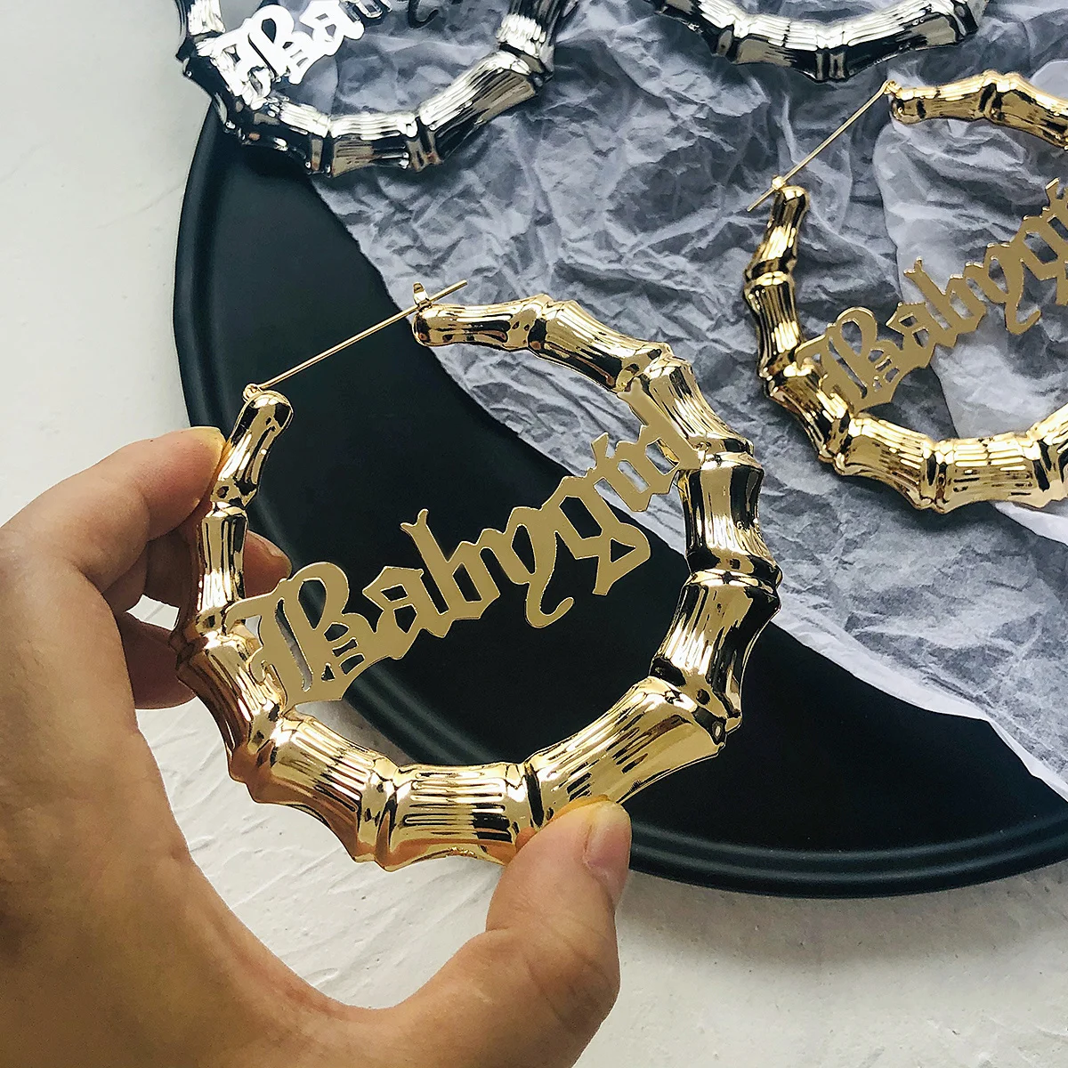 

2020 New 9cm Large Hoop Earrings for Women Hollow Letter Babygirl Bamboo Circle Earrings Chic Accessories Party Jewelry