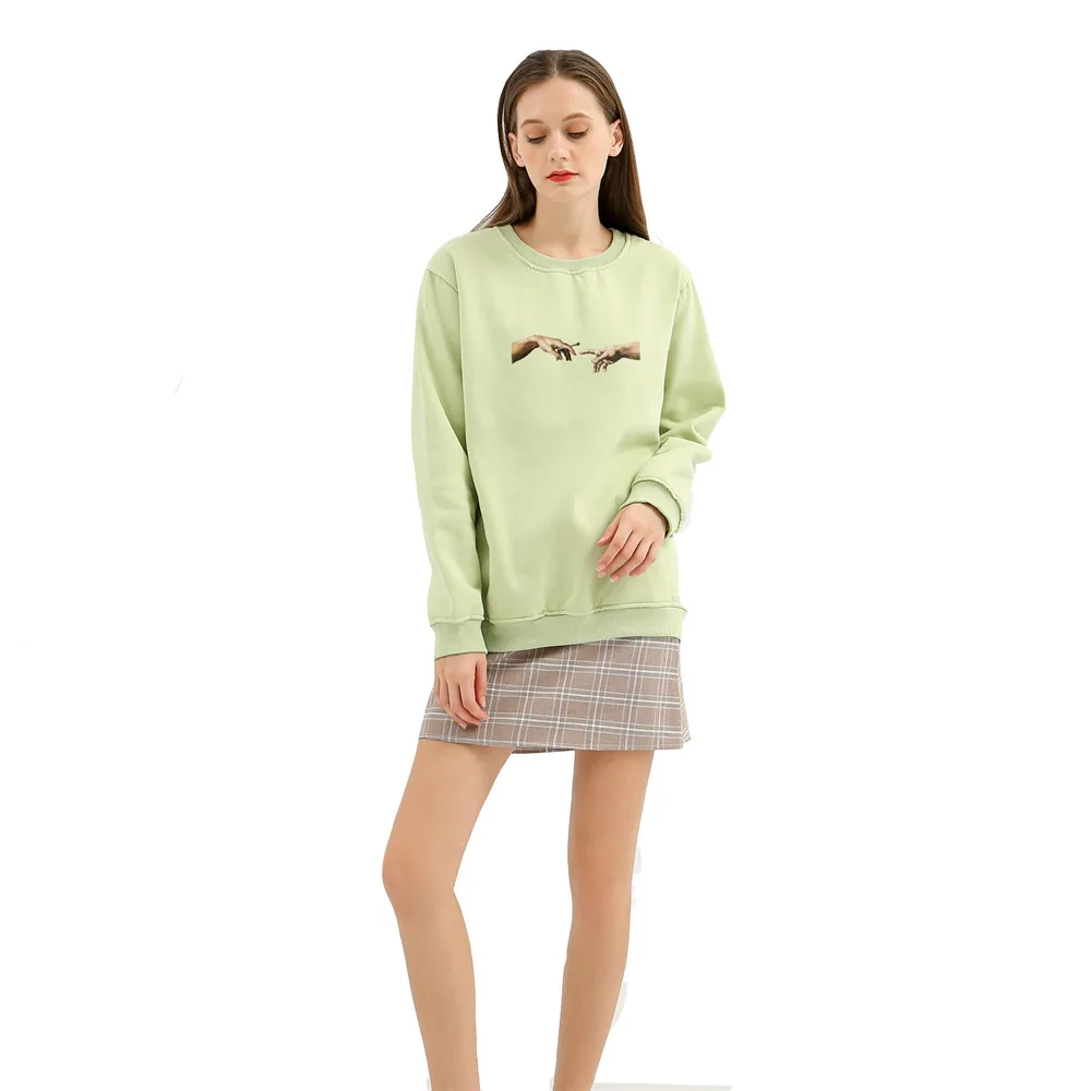Cartoon Graphic Crew Neck Sweatshirt Vintage Women Sweetshirts Korean Top Sweat Suit Tracksuit Crew Neck Hoodies for Women