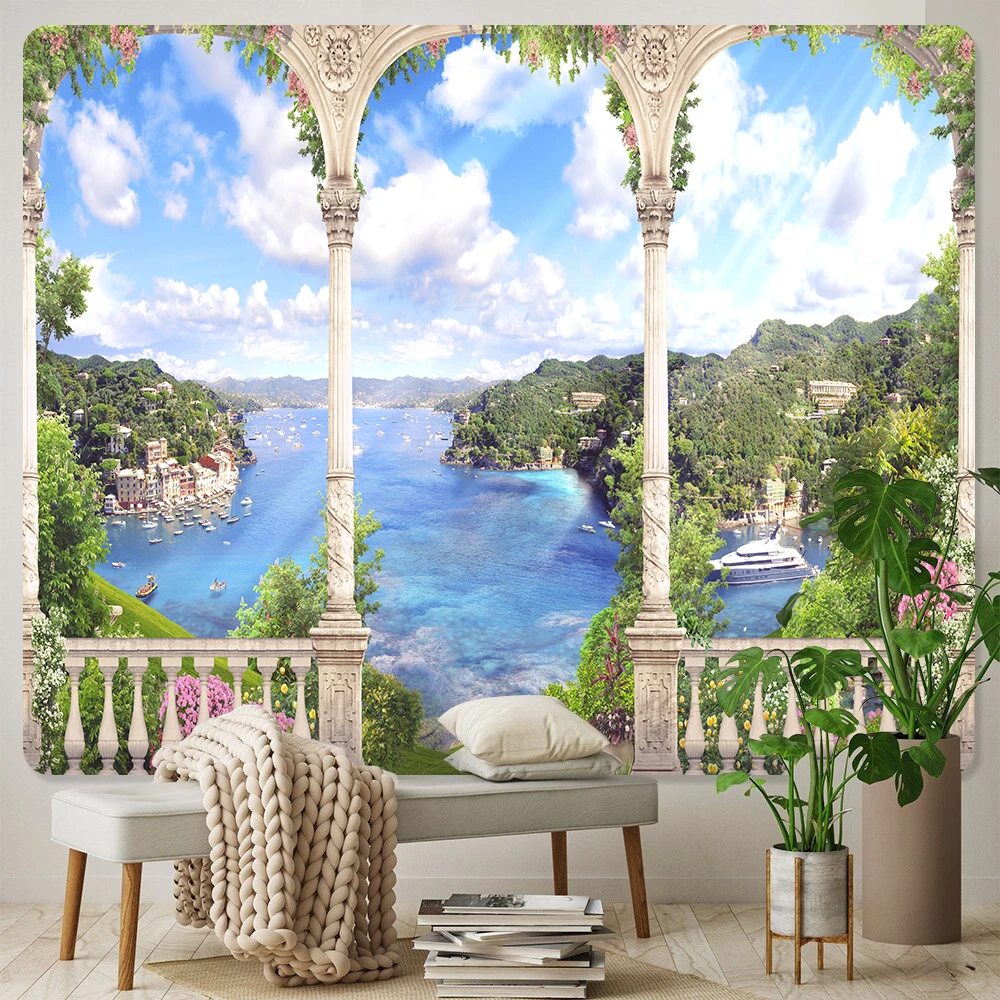 3D водопад пейзаж дом декоративный гобелен психоделическая сцена украшение