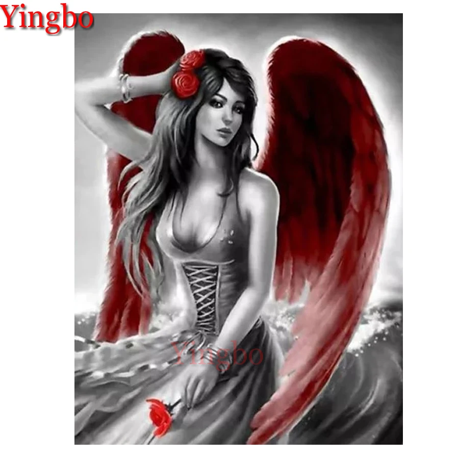 

Стразы Живопись Мозаика набор искусство фантазия Ангел красота с красными крыльями вышивка крестиком Алмазная вышивка 5D Diy алмазная живопи...