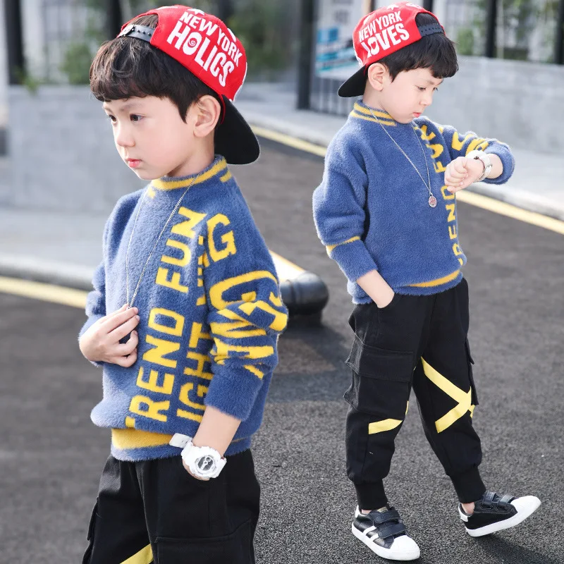 Повседневный осенне зимний пуловер с длинным рукавом для мальчиков 3 16 лет теплый