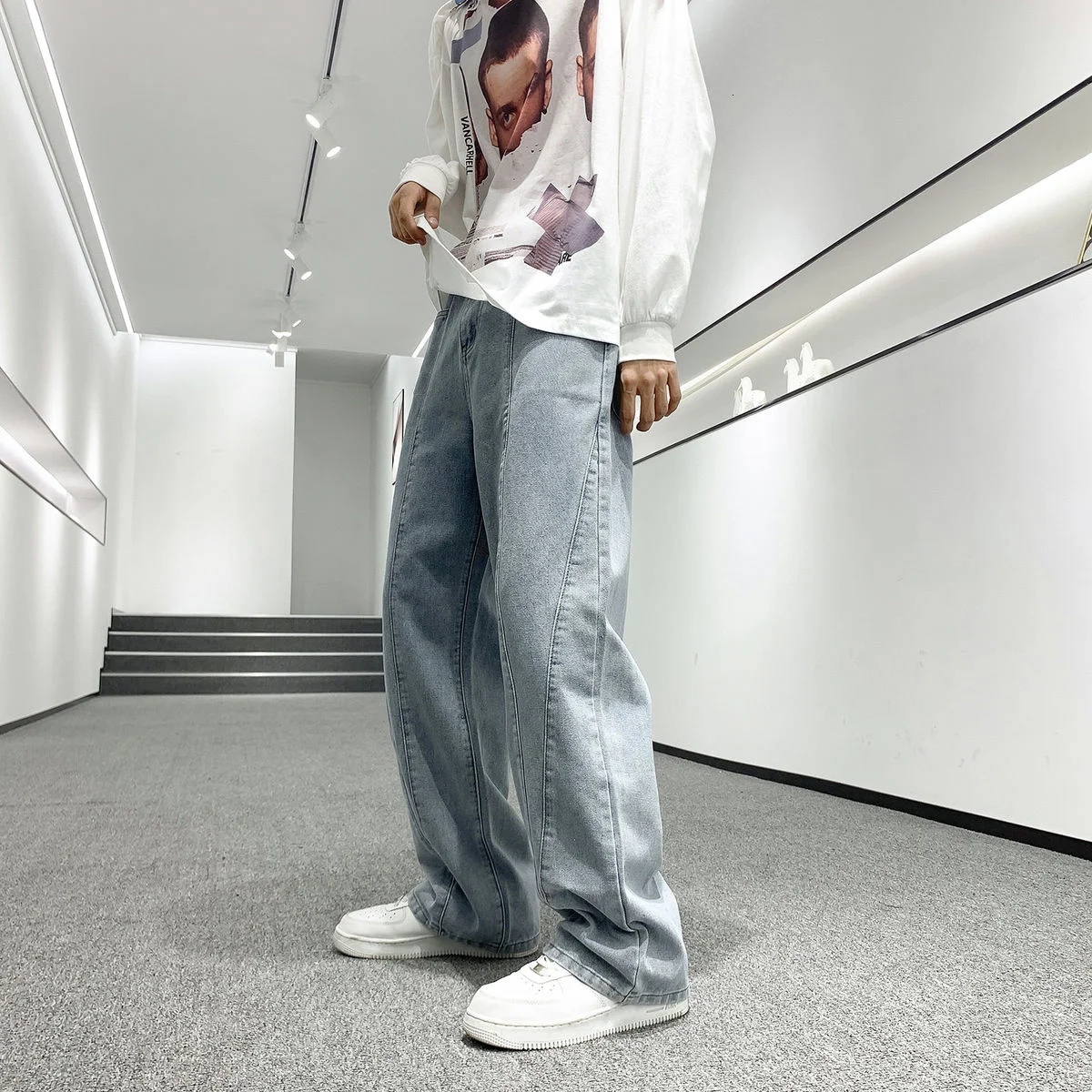 Jeans Men's Straight Denim Wide Leg Pants Solid Color In The Waist Loose Streetwear Sport Youth Pop Free Shipping Direct Selling