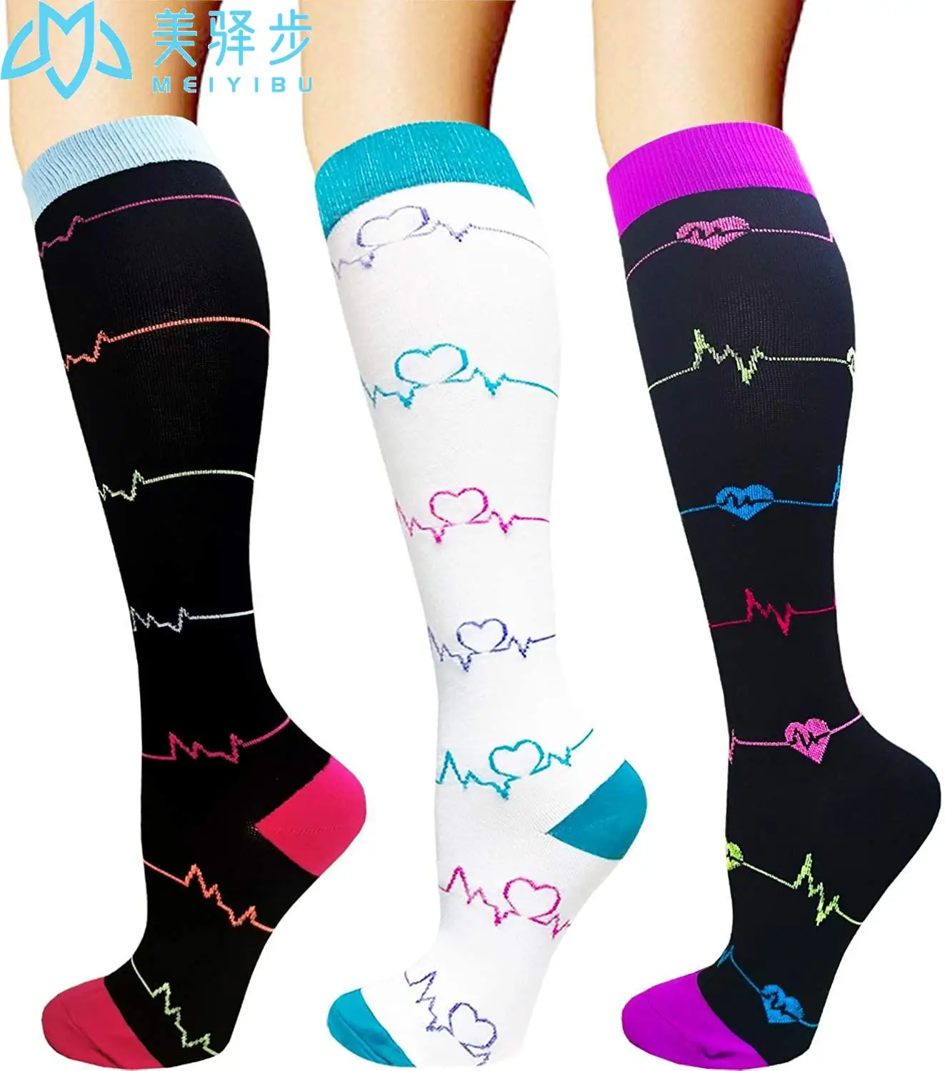 3/6/7 Pairs Per Set Compression Socks for Women Men Sport Nylon Stockings Best for Running Travel Cycling Nurse