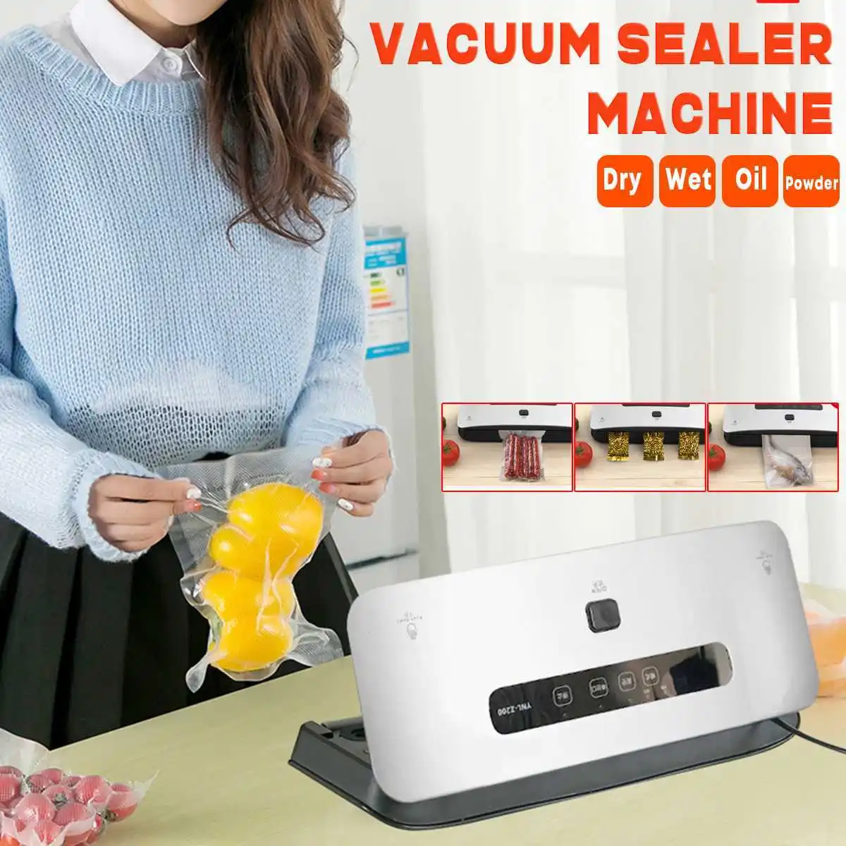 

220V/110V Household Electric Vacuum Food Sealer Automatic Film Sealer Smart Touch Panel Packaging Machine With 10pcs Bags