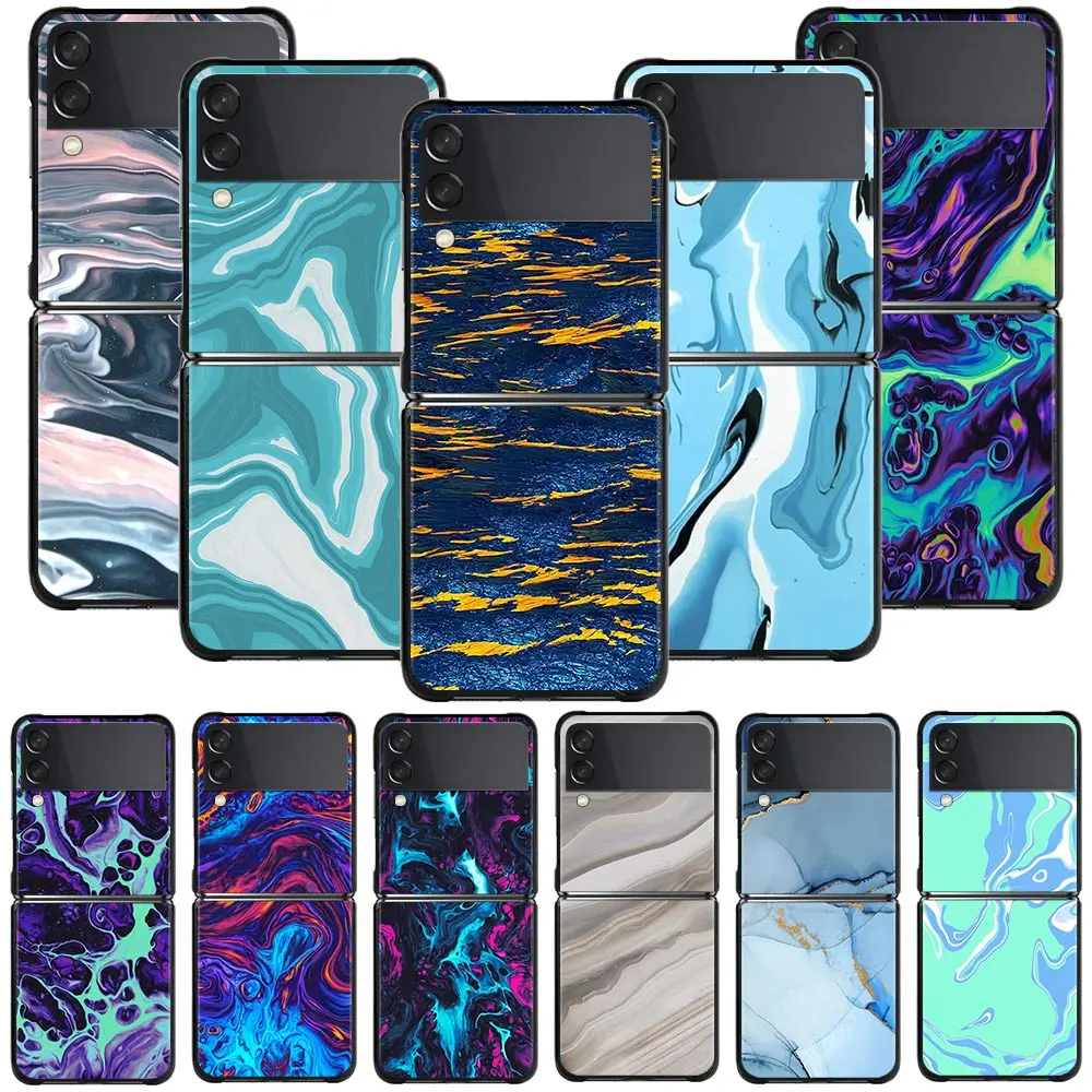 

For Samsung Galaxy Z Flip3 5G Case For Samsung Galaxy Z Flip 3 Zflip 5G Black Hard PC Cases Luxury Marble Painting style