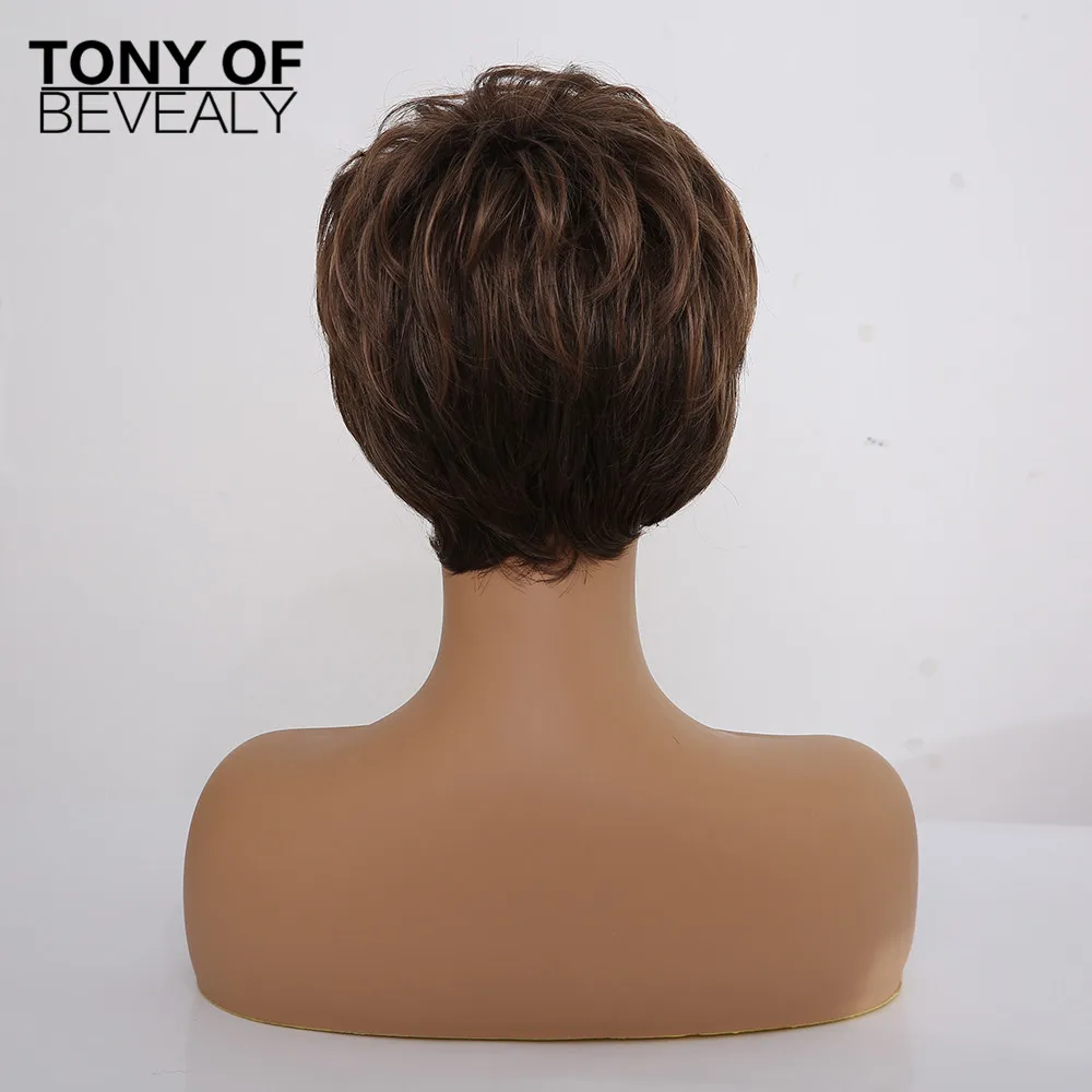 Короткие коричневые человеческие волосы смешанные парики для черных женщин