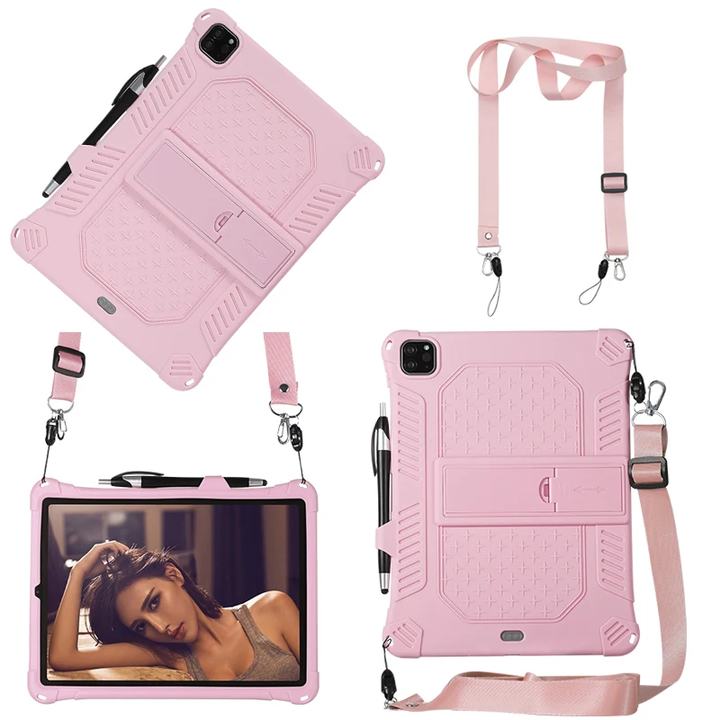 Чехол с защитой на плечо для iPad Pro 11 дюймов 2020 года, мягкий силиконовый держатель-стенд с длинным ремешком и петлей для Apple Pencil.