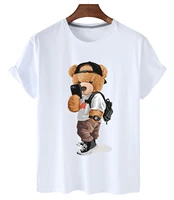 high quality street selfie bear print cotton short sleeved o neck loose casual top t shirt female oversized t shirt couple s 3xl