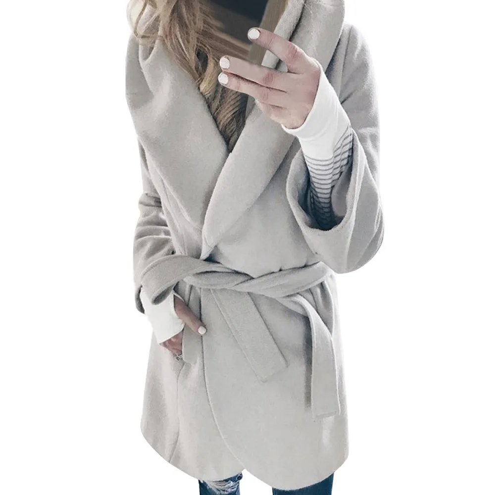 Женское зимнее шерстяное пальто с отворотом Свободный плащ на пуговицах верхняя
