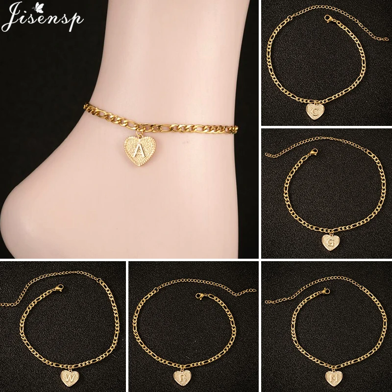 Браслеты на ногу женские с буквенным сердцем простые регулируемые ювелирные