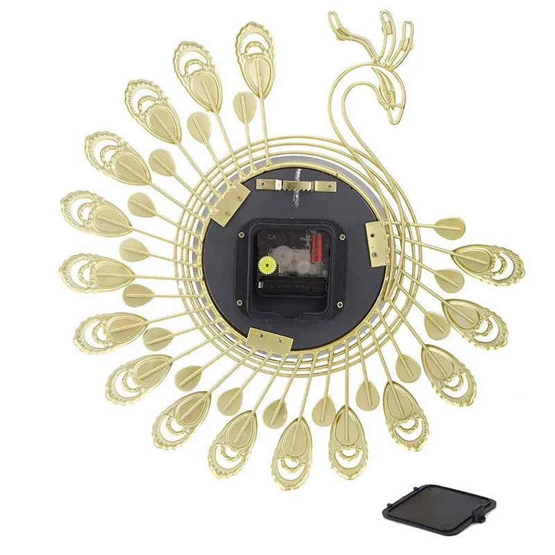 

Large 3D Gold Diamond Peacock Wall Clock Metal Watch for Home Living Room Decoration DIY Clocks Crafts Ornaments Gift 60x60cm
