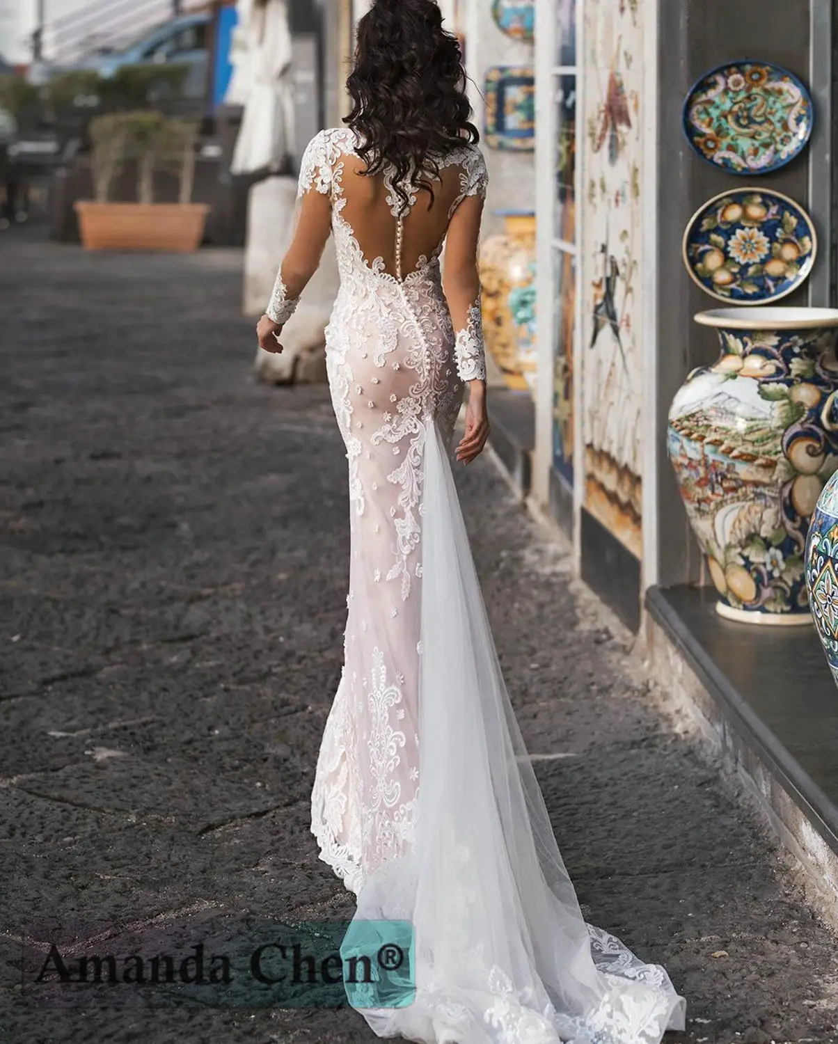 robe de mariee Long Sleeve Lace Appliques Mermaid Wedding Dress