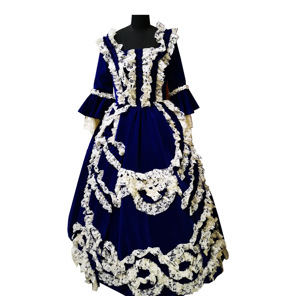 

2020 New blue victorian Halloween Cosplay dress Colonial Georgian Renaissance Gothic Historical dress D-501