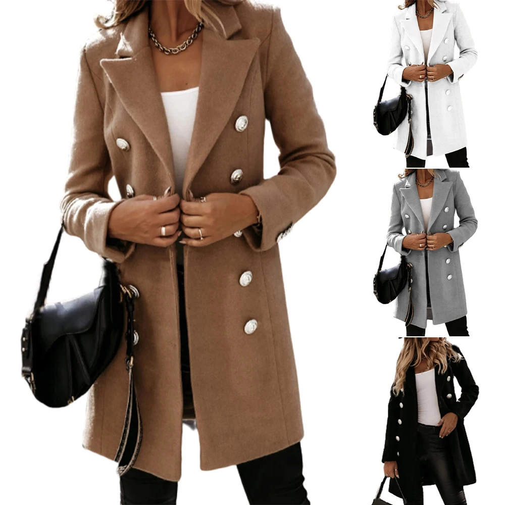 

Winter Women's Coat Double Breasted Jacket Women Lapel Collar Long Trench Coat Outwear Elegant Jacket Coat Female Clothes 2020