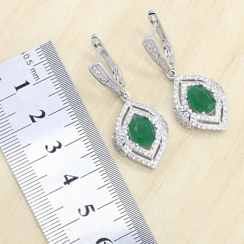 Женские 925 серебряные ювелирные наборы из серьг кольца и кулона ожерелье набор зеленый кристалл 5 цветов