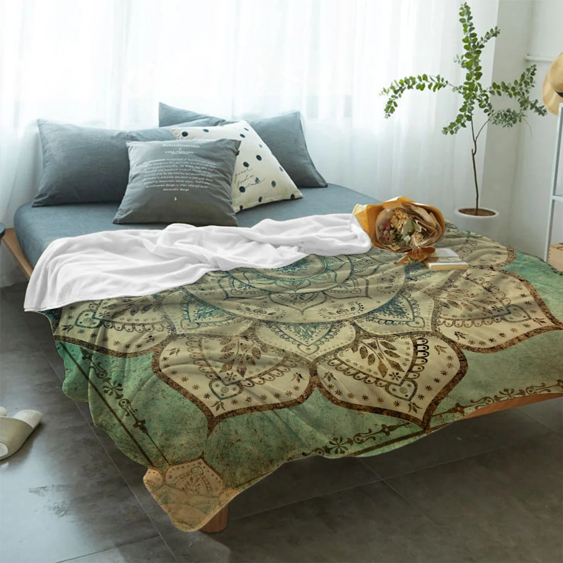 Одеяло для сна с выцветшим богемным принтом мандалы мягкое удобное бархатное