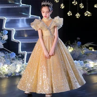 2021 luxury new children girls elegant birthday wedding party princess prom dress kids teens piano costumes host dress clothes