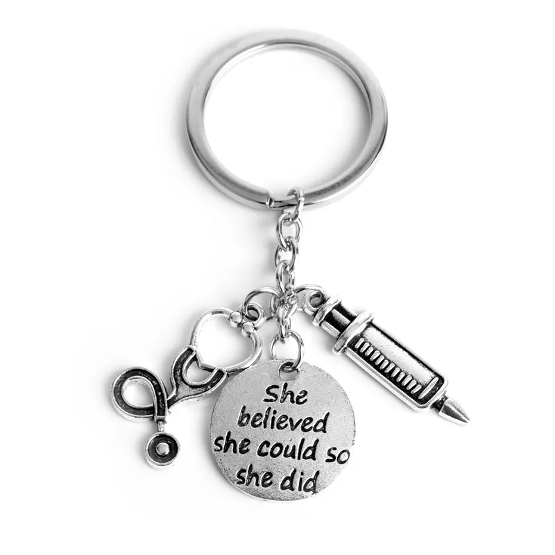 

She Believed She Could So She Did Medical Assistant Keychain Caduceus Keyring Gift Nurse Doctor Series Key Ring Women Jewelry