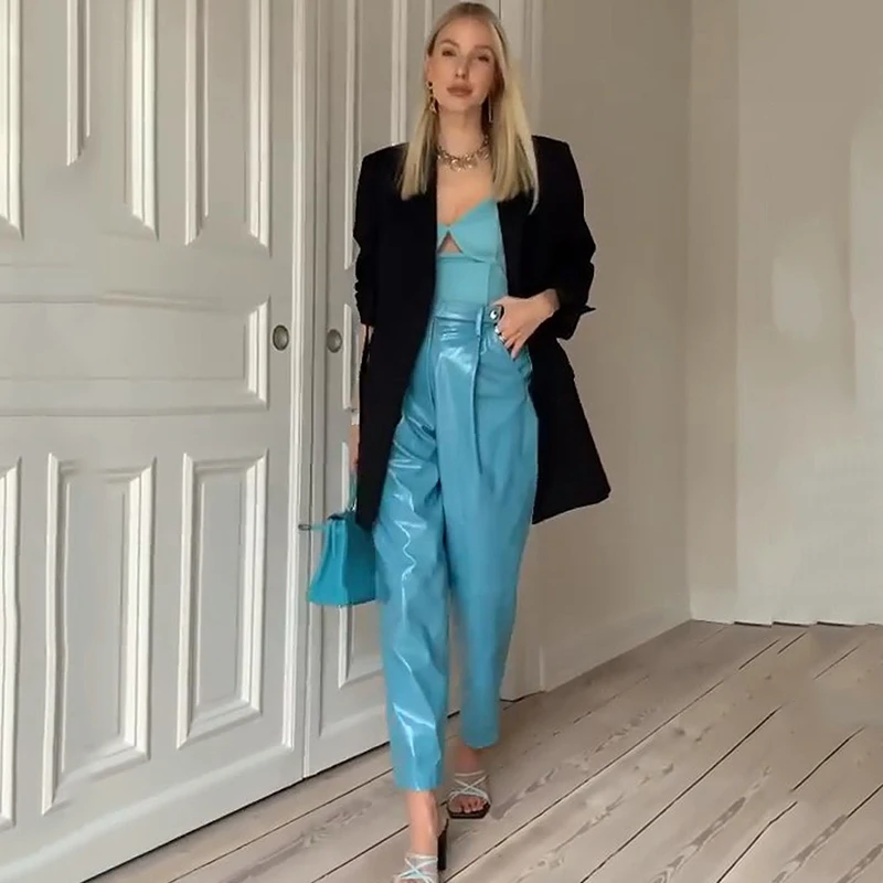 Женская одежда SAT Новинка весна-осень синие прямые свободные брюки из