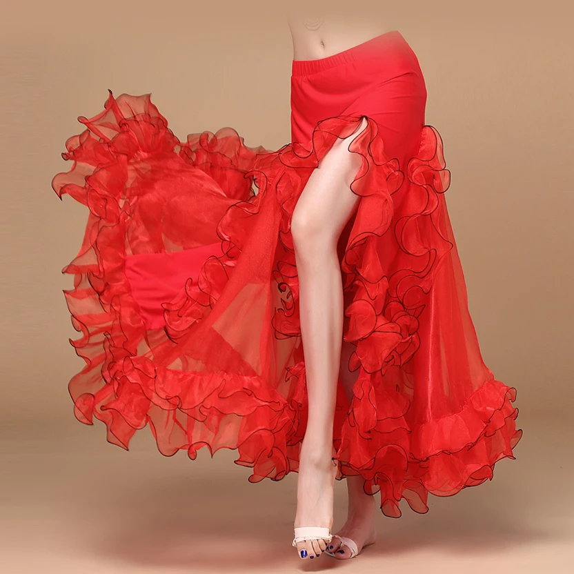 Женская одежда для танца живота длинная юбка макси с разрезом по бокам шифоновая