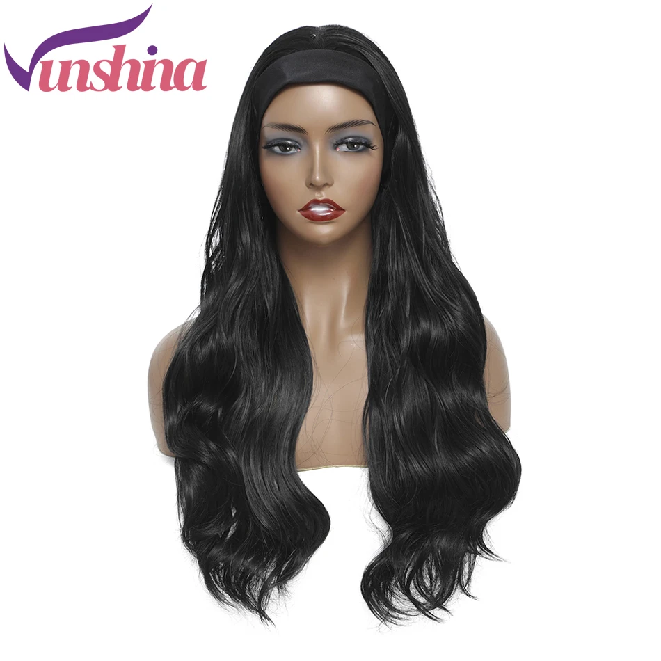 

Vunshina Body Wave Headband Wig Synthetic Hair Long Wavy Natural Scarf Wigs With Adjustable Head Band For Black Women 26Inches