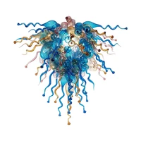 modern ceiling light blue colroed hand blown glass chain chandelier lighting pendant lamps 32 inches