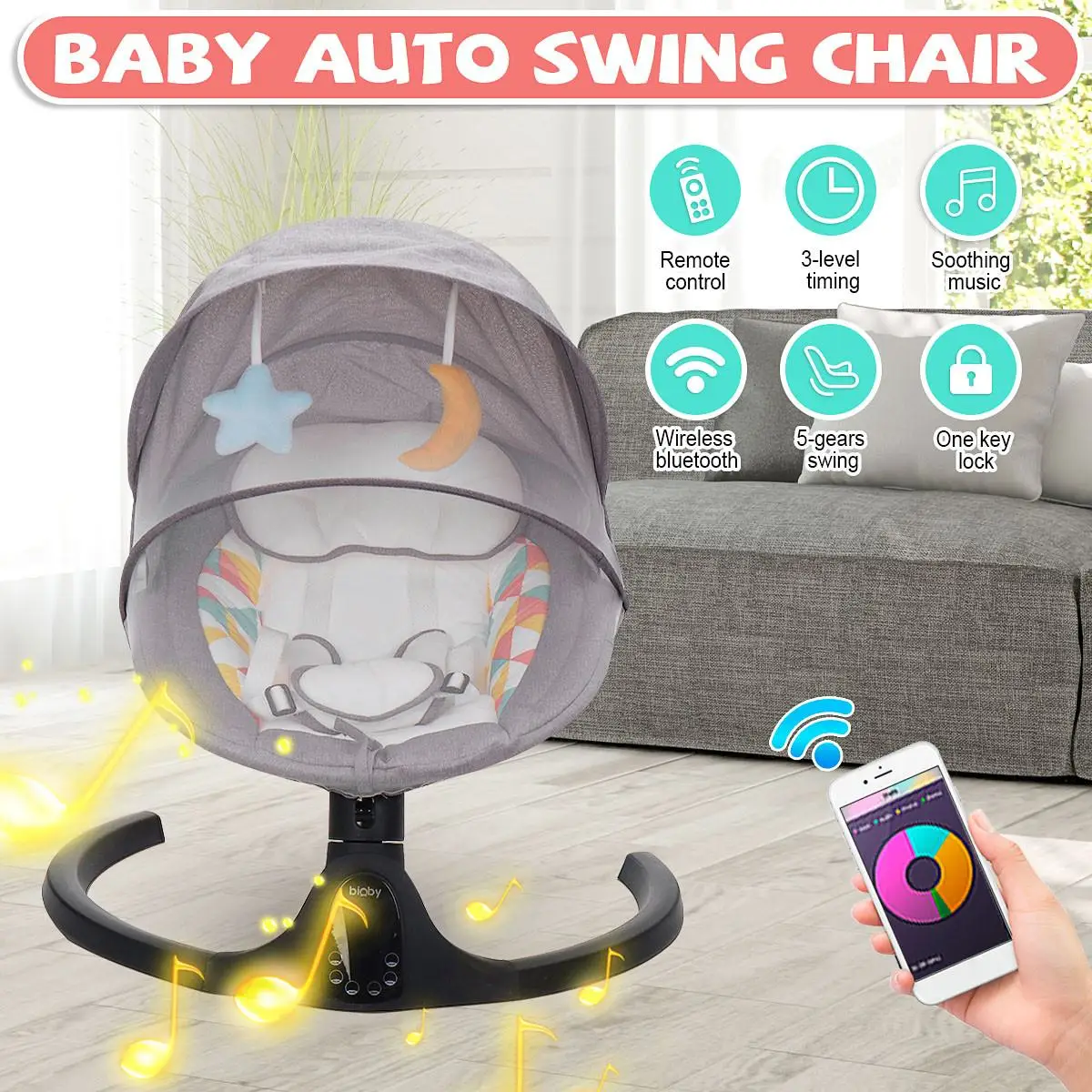 Baby Electric Rocking Chair Baby Auto Swing Cradle Crib Baby Bouncer Newborn Music Sleeping Calm Chair with Toys Remote Control