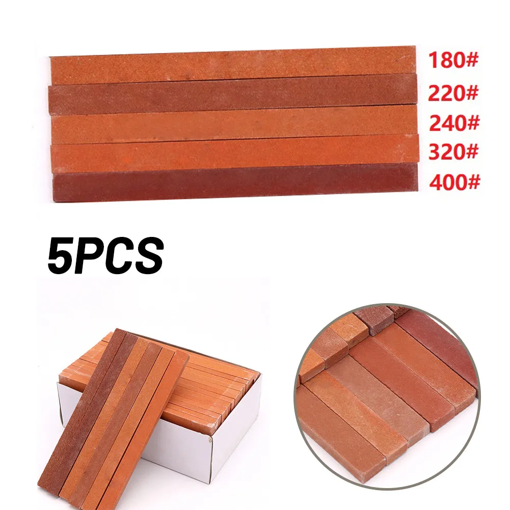 

5pcs Sharpening Grindstone Polishing Stone Grit 180/220/240/320/400# Red Chrome Corundum Stone Polished And Polished Hand Tools