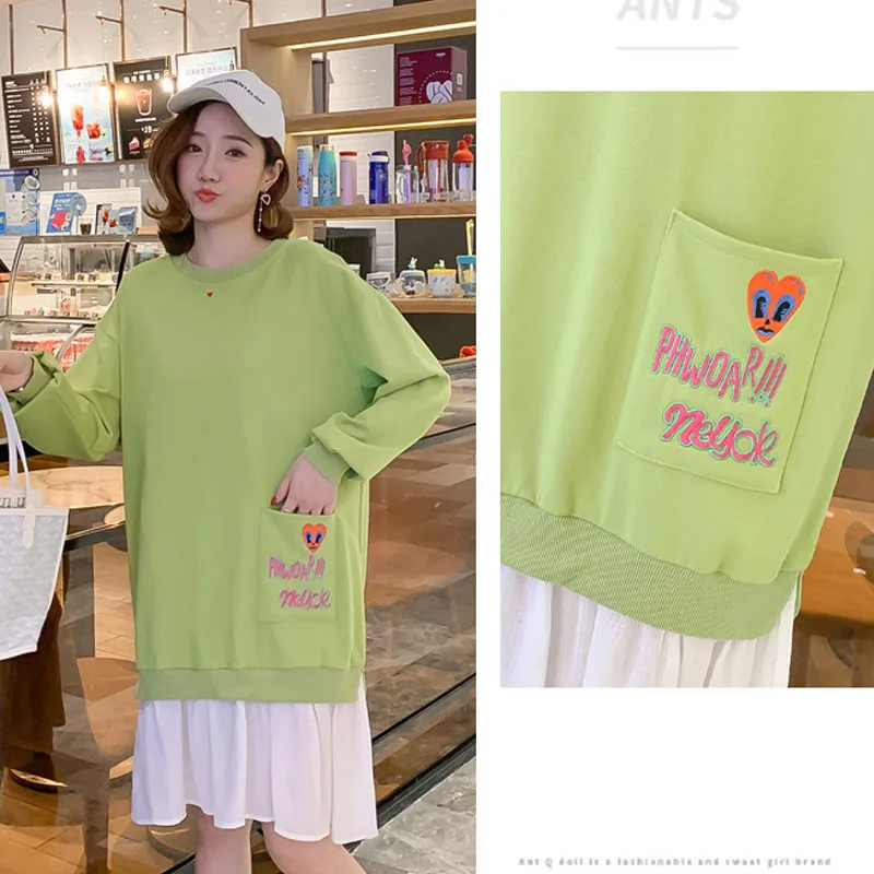 Вышитая карманная Одежда для беременных Платья женщин ежедневные осенне-зимние